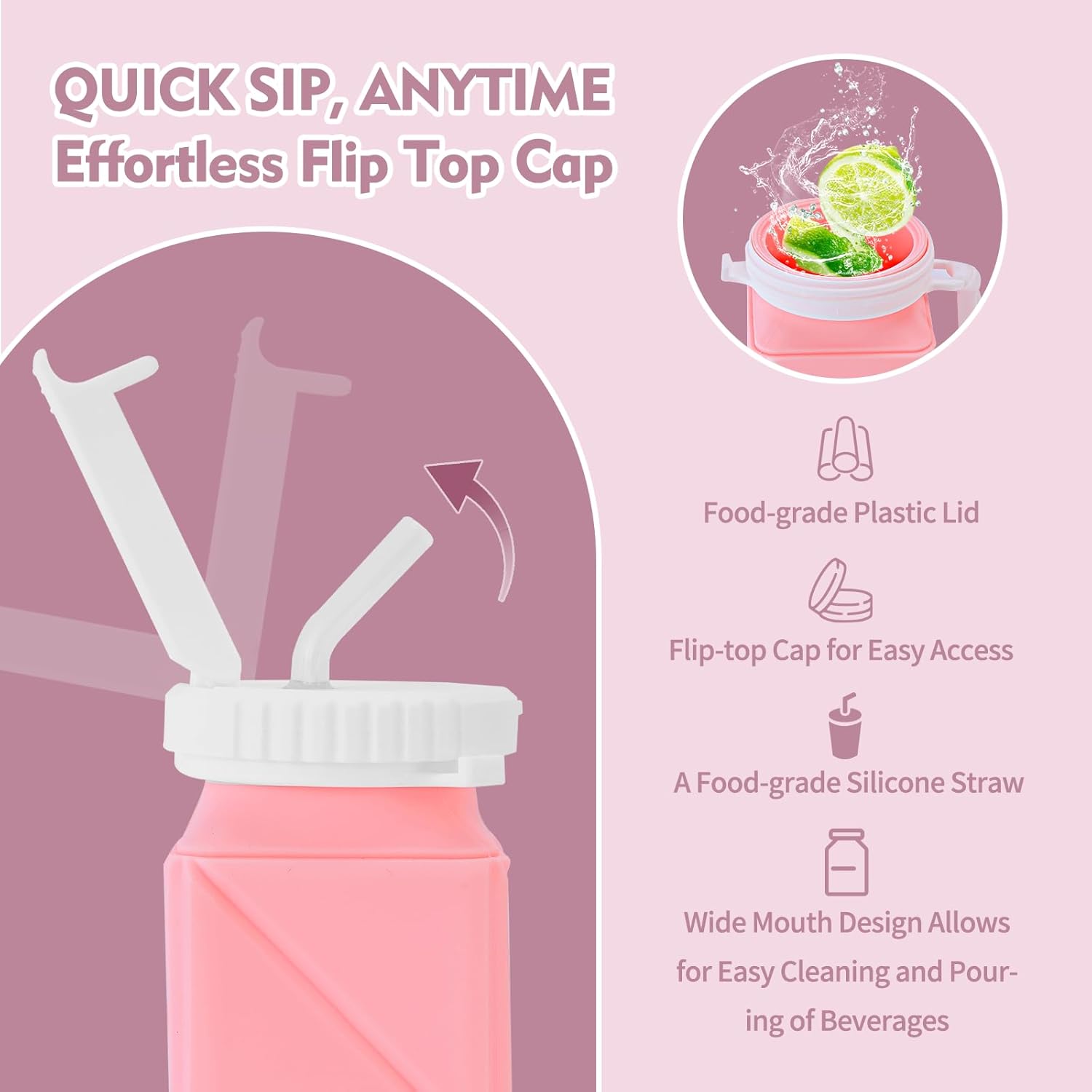 Collapsible Water Bottles 610ml | BPA Free Leakproof Lightweight Foldable Silicon Water Bottles | Twistable Water Cup | for Travel Gym Hiking Outdoor Camping Running Cycling Sports (Pink) - Image 5