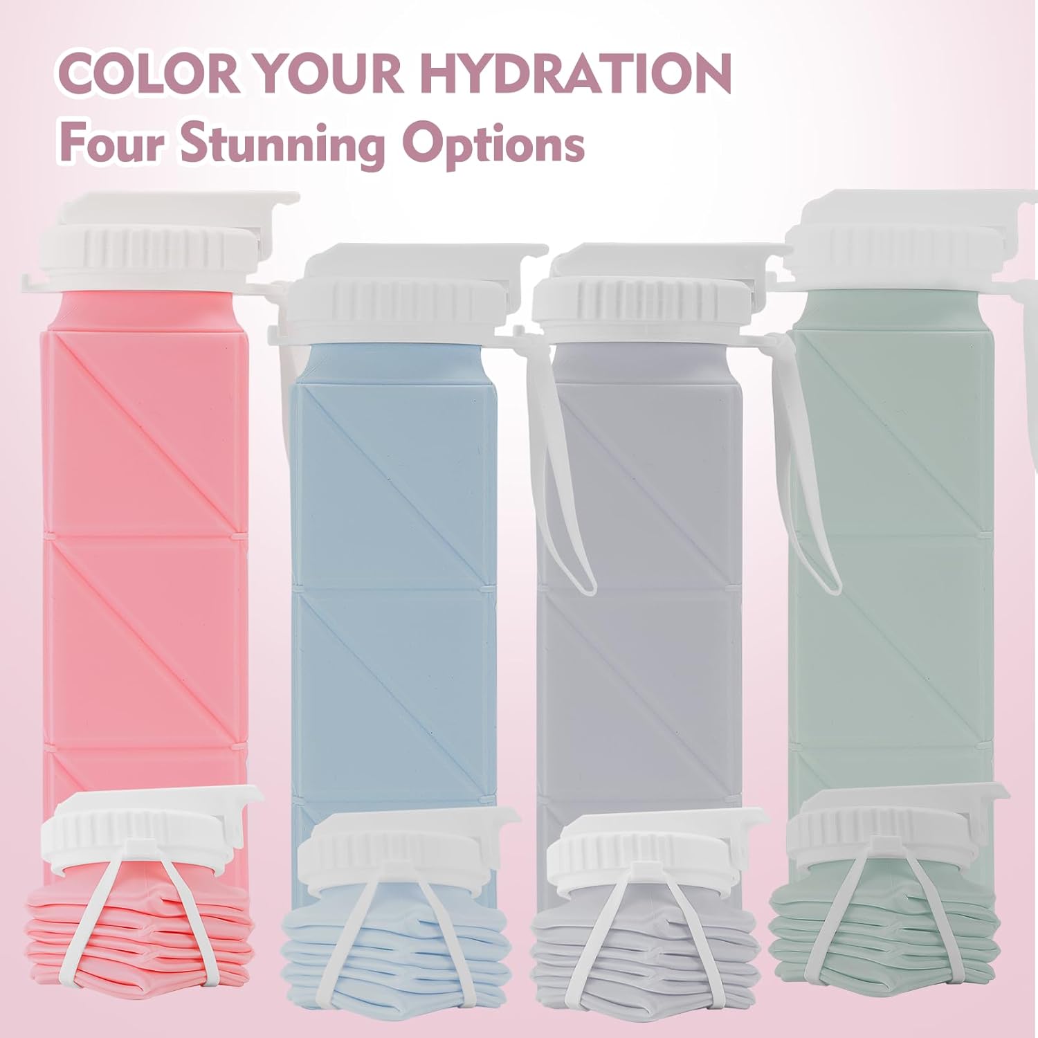 Collapsible Water Bottles 610ml | BPA Free Leakproof Lightweight Foldable Silicon Water Bottles | Twistable Water Cup | for Travel Gym Hiking Outdoor Camping Running Cycling Sports (Pink) - Image 6