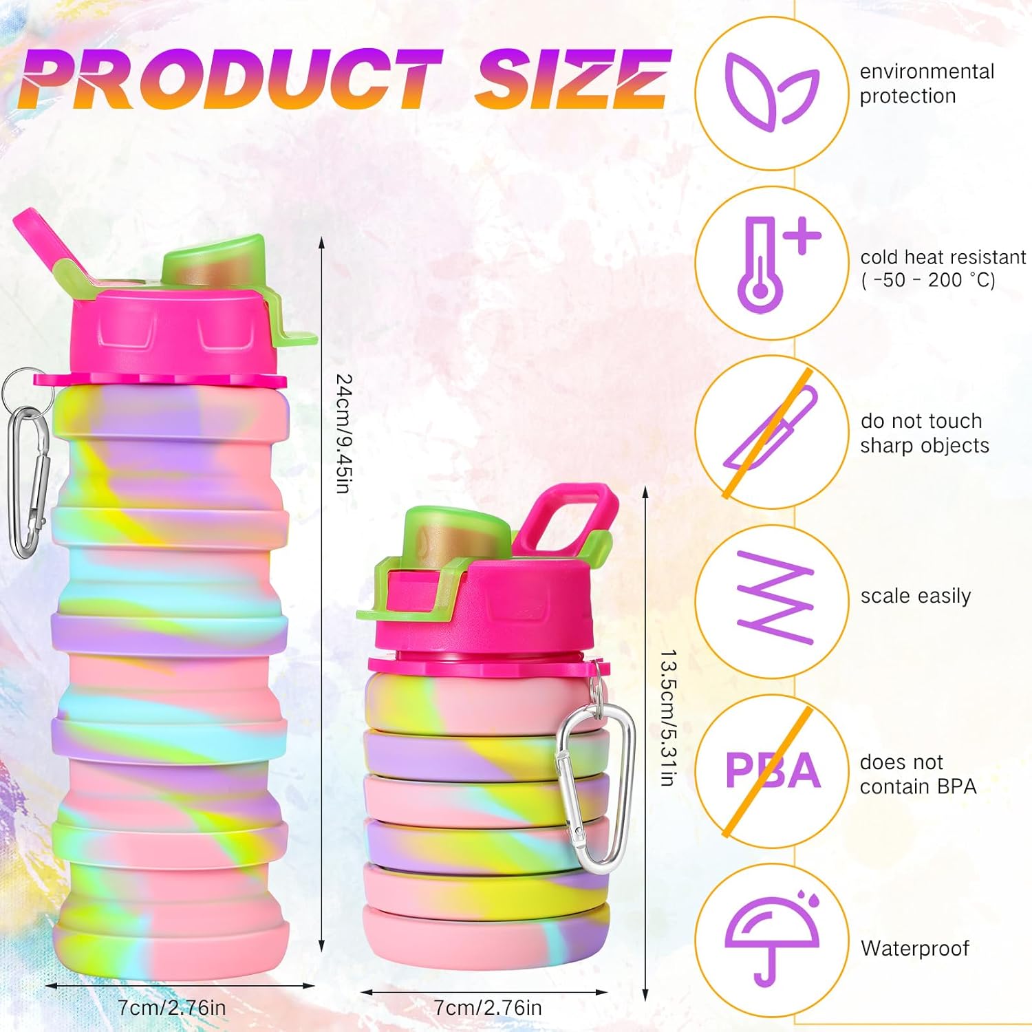 Sunnyray 30 Pack Collapsible Water Bottles 17oz Silicone Portable Water Bottle Bulk Foldable Leak Proof Water Bottle Reusable Camouflage Sports Bottles with Clip for Travel Hiking Camping Outdoor - Image 2