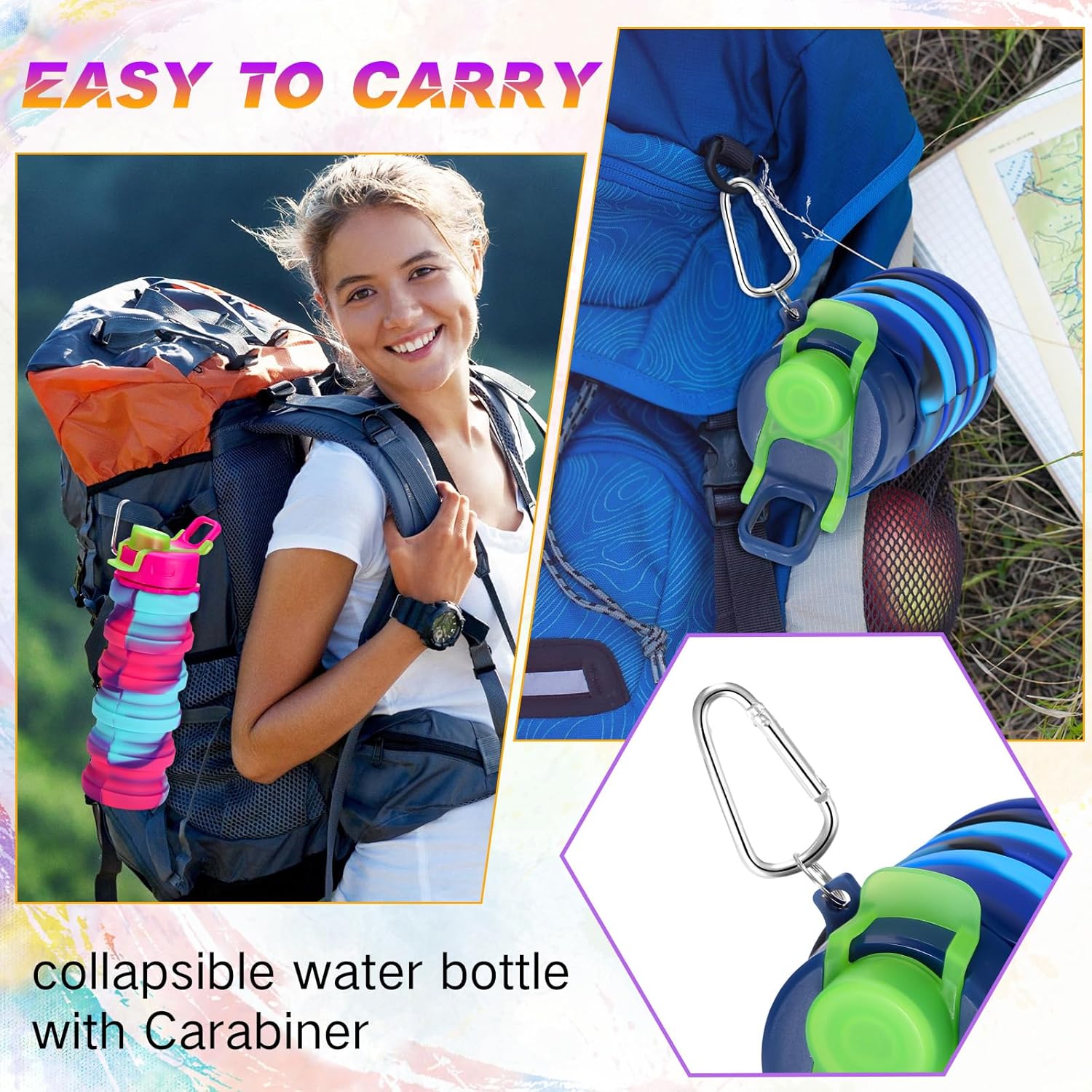 Sunnyray 30 Pack Collapsible Water Bottles 17oz Silicone Portable Water Bottle Bulk Foldable Leak Proof Water Bottle Reusable Camouflage Sports Bottles with Clip for Travel Hiking Camping Outdoor - Image 5