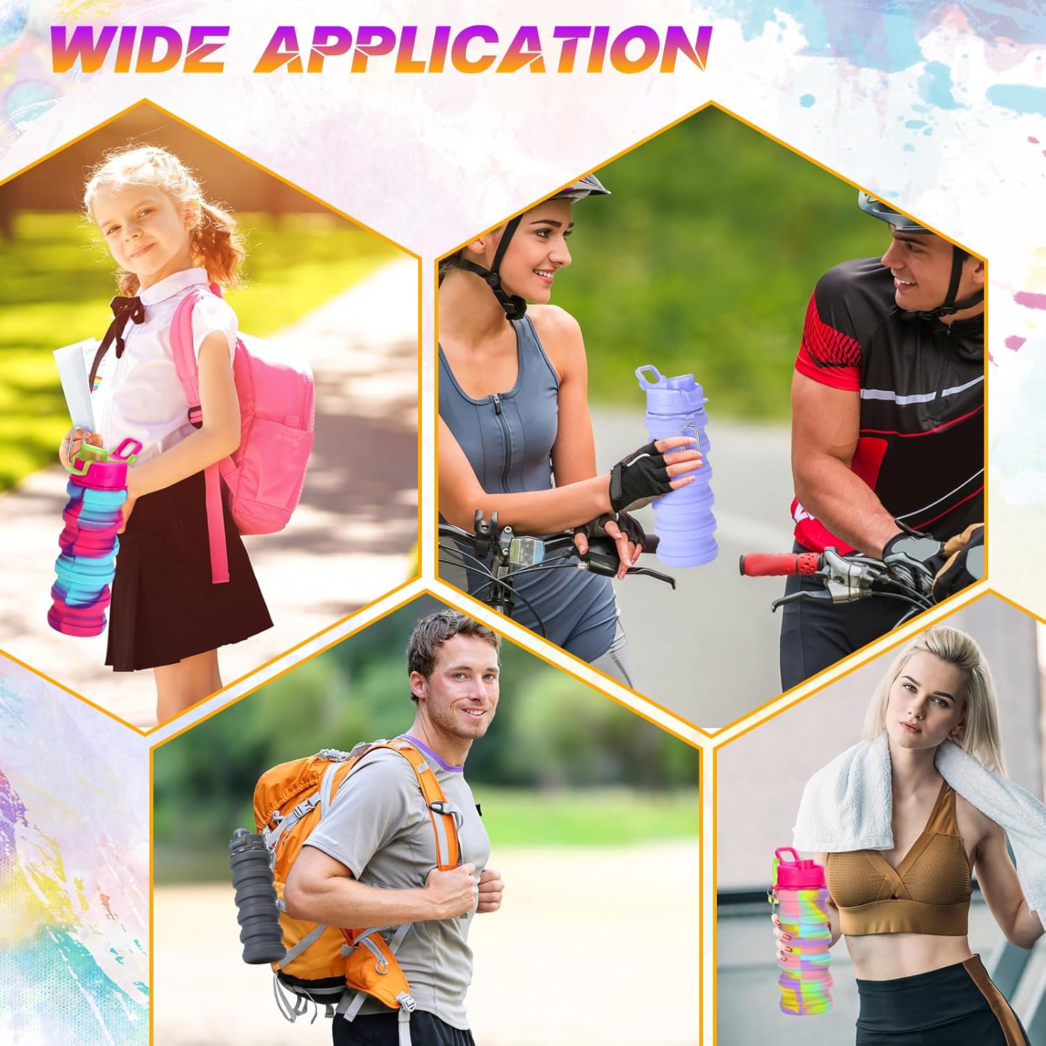 Sunnyray 30 Pack Collapsible Water Bottles 17oz Silicone Portable Water Bottle Bulk Foldable Leak Proof Water Bottle Reusable Camouflage Sports Bottles with Clip for Travel Hiking Camping Outdoor - Image 6